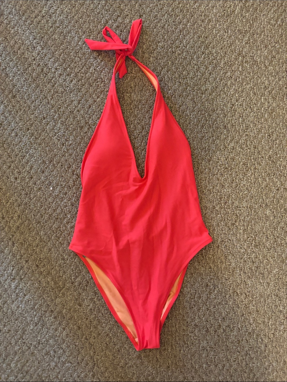 Aerie Plunge Halter One-Piece Swimsuit in Bright Red Size Medium